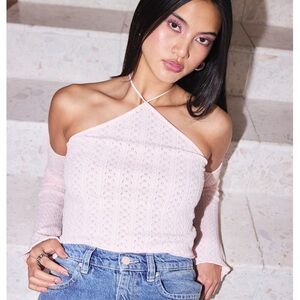 Long Sleeve Off The Shoulder Y Neck Open Knit Womens Top